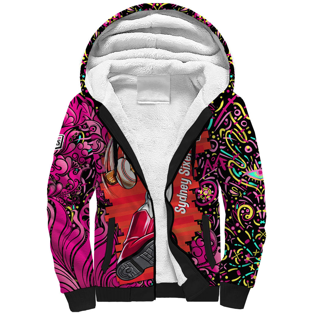 Personalized Sydney Sixers Cricket Sherpa Hoodie Hippie Psychedelic Pattern Vibrant Mandala Art Style
