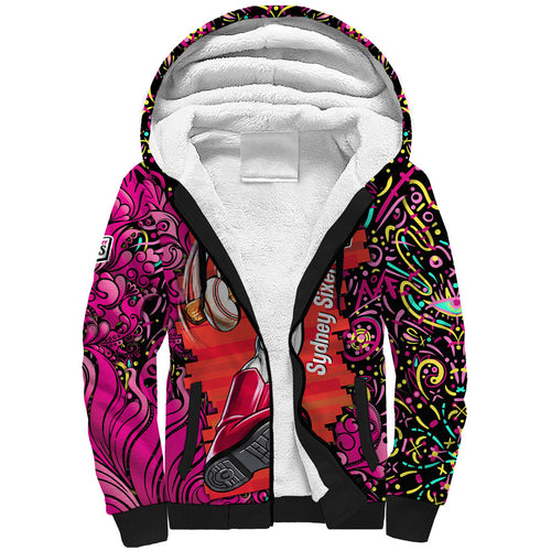 Personalized Sydney Sixers Cricket Sherpa Hoodie Hippie Psychedelic Pattern Vibrant Mandala Art Style