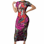 Personalized Sydney Sixers Cricket Short Sleeve Bodycon Dress Hippie Psychedelic Pattern Vibrant Mandala Art Style