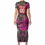 Personalized Sydney Sixers Cricket Short Sleeve Bodycon Dress Hippie Psychedelic Pattern Vibrant Mandala Art Style