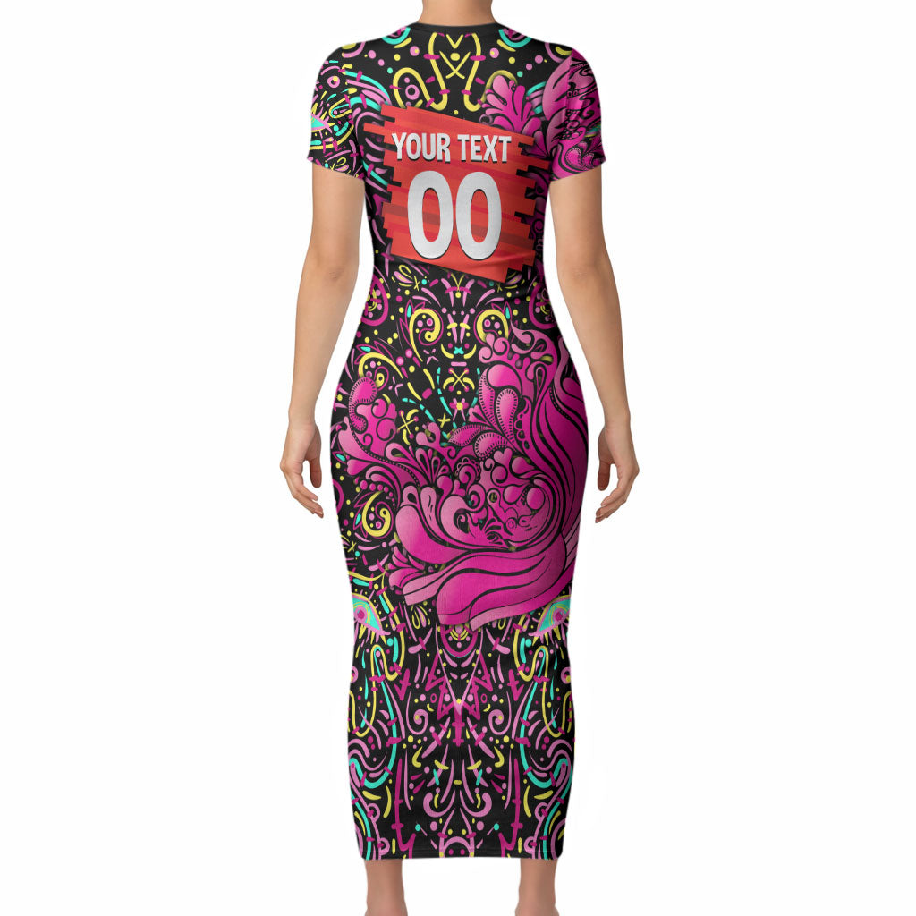 Personalized Sydney Sixers Cricket Short Sleeve Bodycon Dress Hippie Psychedelic Pattern Vibrant Mandala Art Style