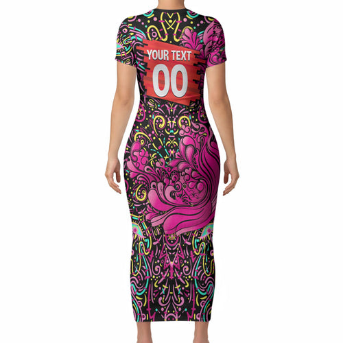 Personalized Sydney Sixers Cricket Short Sleeve Bodycon Dress Hippie Psychedelic Pattern Vibrant Mandala Art Style