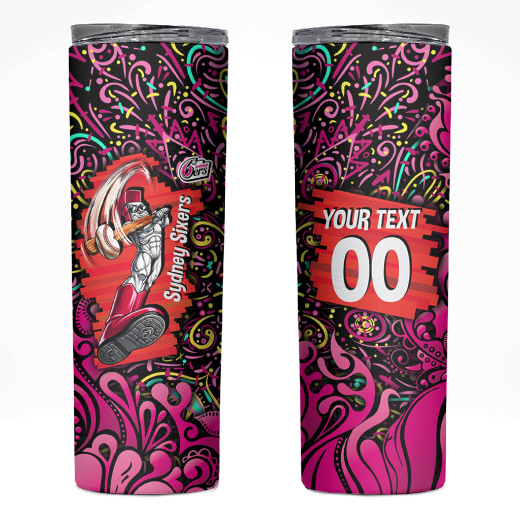 Personalized Sydney Sixers Cricket Skinny Tumbler Hippie Psychedelic Pattern Vibrant Mandala Art Style
