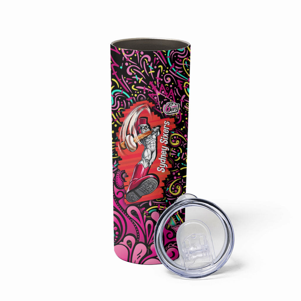 Personalized Sydney Sixers Cricket Skinny Tumbler Hippie Psychedelic Pattern Vibrant Mandala Art Style