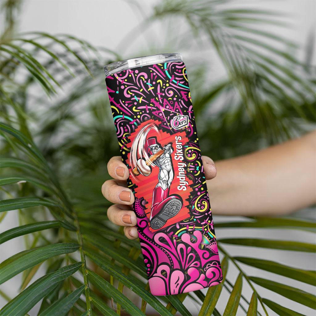 Personalized Sydney Sixers Cricket Skinny Tumbler Hippie Psychedelic Pattern Vibrant Mandala Art Style