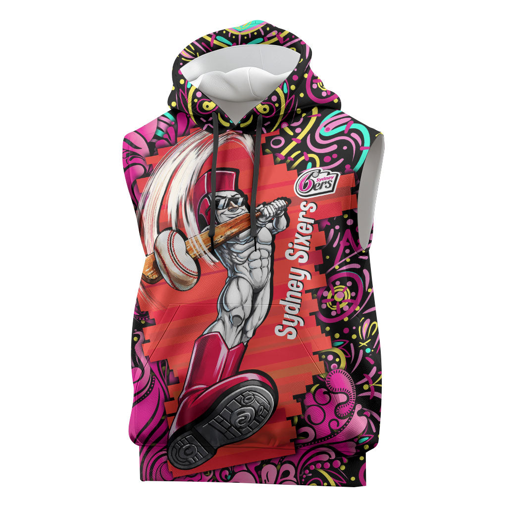 Personalized Sydney Sixers Cricket Sleeveless Hoodie Hippie Psychedelic Pattern Vibrant Mandala Art Style