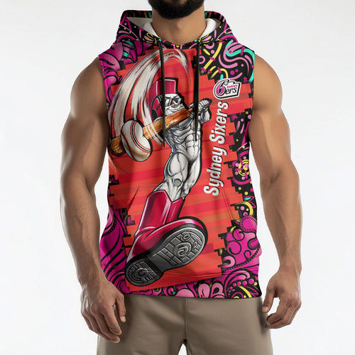 Personalized Sydney Sixers Cricket Sleeveless Hoodie Hippie Psychedelic Pattern Vibrant Mandala Art Style