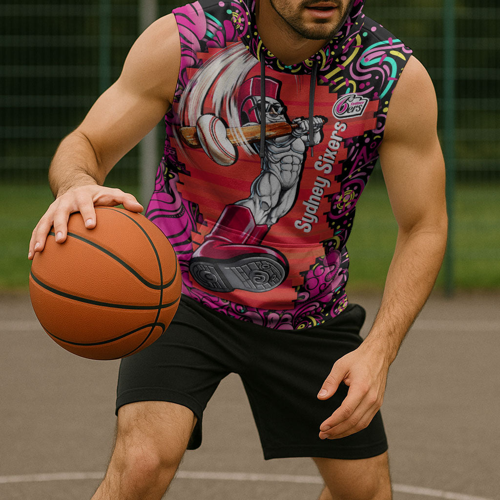 Personalized Sydney Sixers Cricket Sleeveless Hoodie Hippie Psychedelic Pattern Vibrant Mandala Art Style