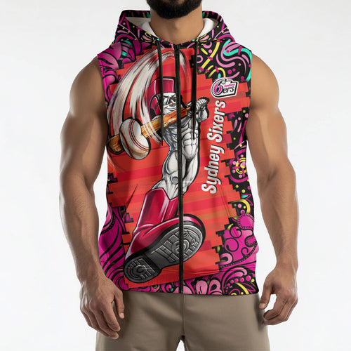 Personalized Sydney Sixers Cricket Sleeveless Zip Hoodie Hippie Psychedelic Pattern Vibrant Mandala Art Style