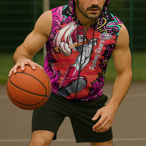 Personalized Sydney Sixers Cricket Sleeveless Zip Hoodie Hippie Psychedelic Pattern Vibrant Mandala Art Style