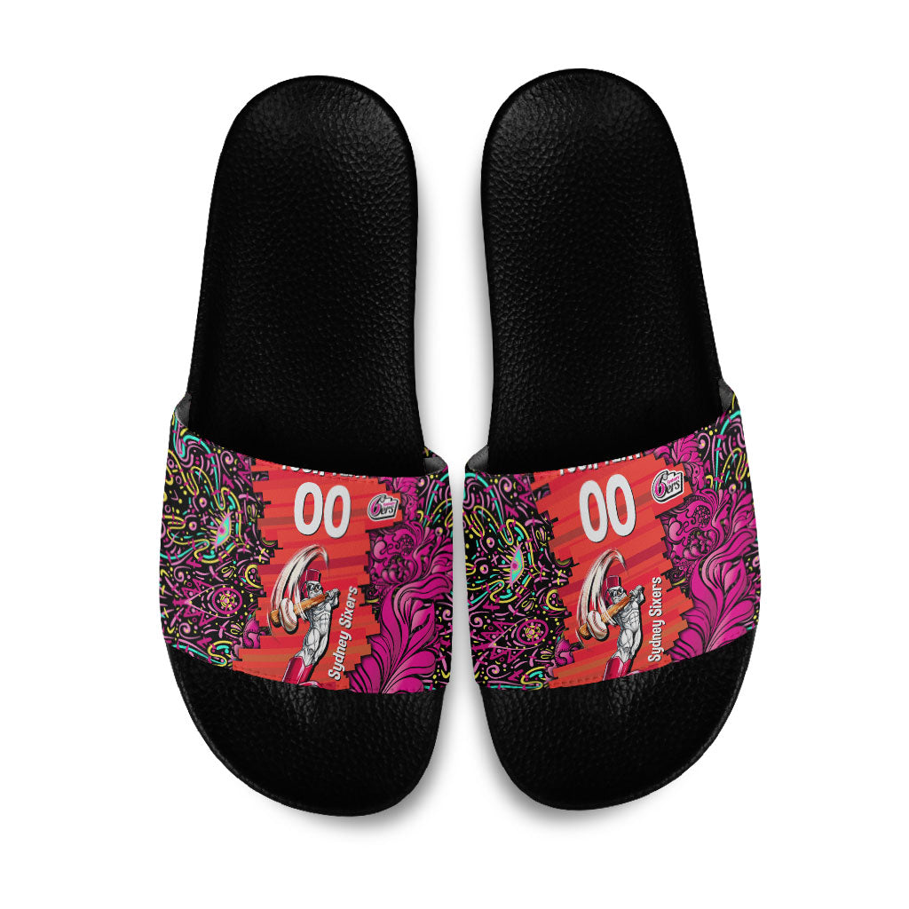 Personalized Sydney Sixers Cricket Slide Sandals Hippie Psychedelic Pattern Vibrant Mandala Art Style