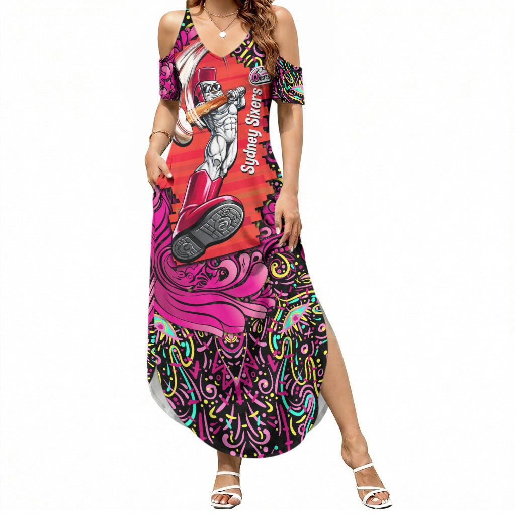Personalized Sydney Sixers Cricket Summer Maxi Dress Hippie Psychedelic Pattern Vibrant Mandala Art Style