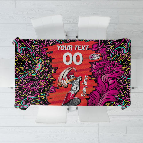 Personalized Sydney Sixers Cricket Tablecloth Hippie Psychedelic Pattern Vibrant Mandala Art Style