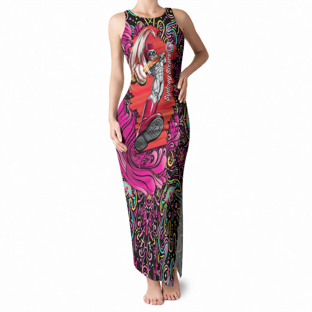 Personalized Sydney Sixers Cricket Tank Maxi Dress Hippie Psychedelic Pattern Vibrant Mandala Art Style