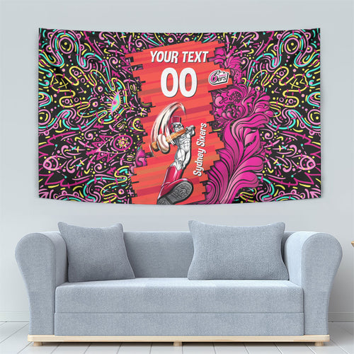 Personalized Sydney Sixers Cricket Tapestry Hippie Psychedelic Pattern Vibrant Mandala Art Style