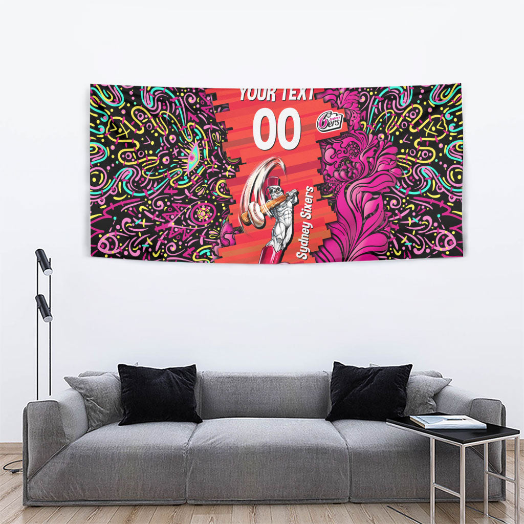 Personalized Sydney Sixers Cricket Tapestry Hippie Psychedelic Pattern Vibrant Mandala Art Style