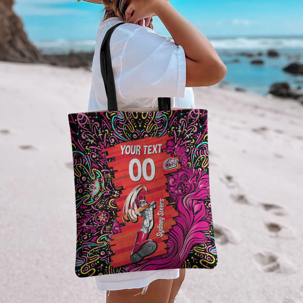 Personalized Sydney Sixers Cricket Tote Bag Hippie Psychedelic Pattern Vibrant Mandala Art Style