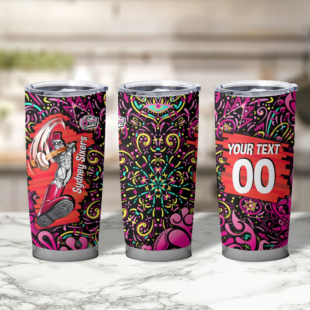 Personalized Sydney Sixers Cricket Tumbler Cup Hippie Psychedelic Pattern Vibrant Mandala Art Style