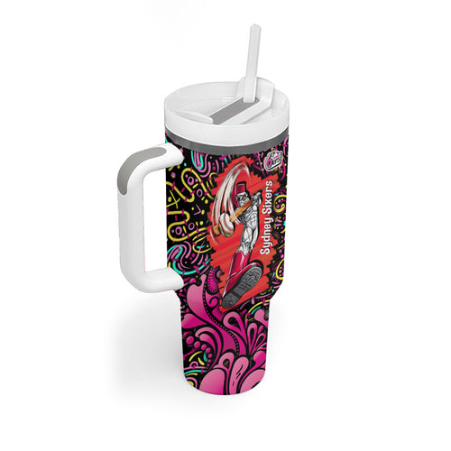 Personalized Sydney Sixers Cricket Tumbler With Handle Hippie Psychedelic Pattern Vibrant Mandala Art Style