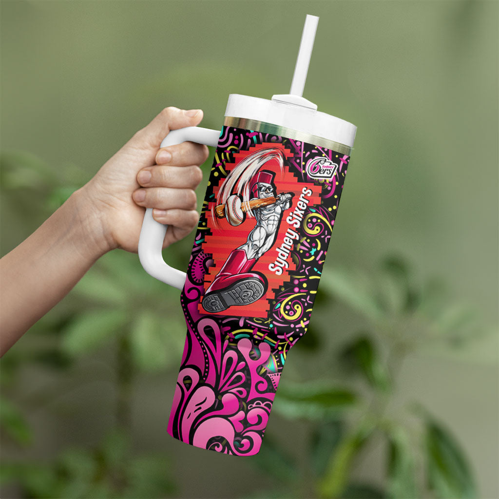 Personalized Sydney Sixers Cricket Tumbler With Handle Hippie Psychedelic Pattern Vibrant Mandala Art Style