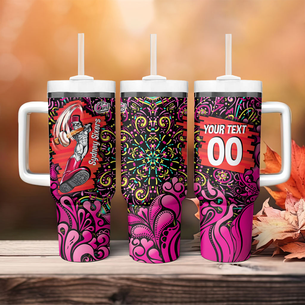 Personalized Sydney Sixers Cricket Tumbler With Handle Hippie Psychedelic Pattern Vibrant Mandala Art Style