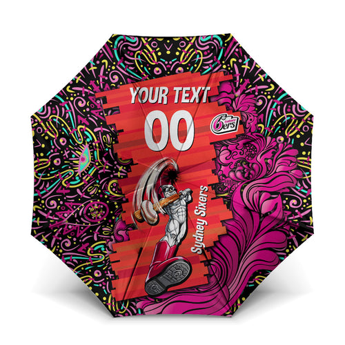 Personalized Sydney Sixers Cricket Umbrella Hippie Psychedelic Pattern Vibrant Mandala Art Style