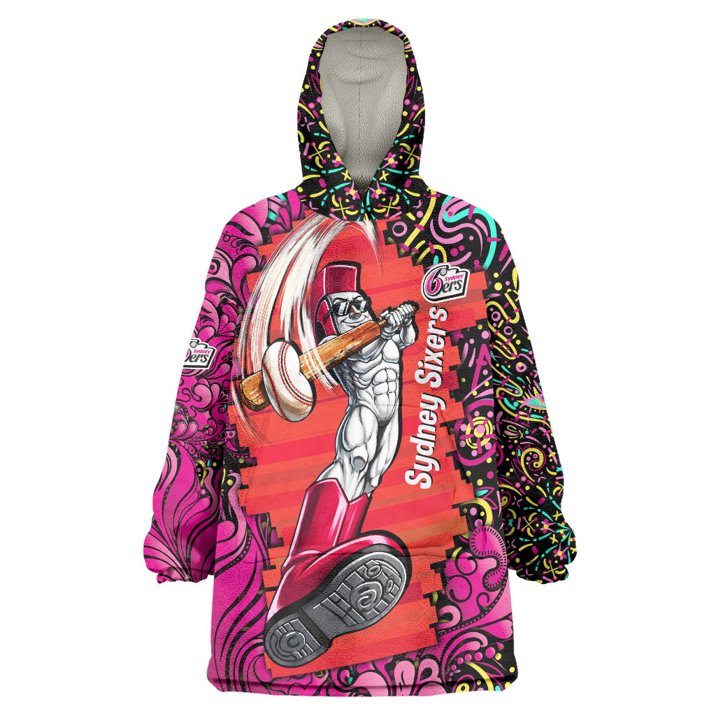 Personalized Sydney Sixers Cricket Wearable Blanket Hoodie Hippie Psychedelic Pattern Vibrant Mandala Art Style