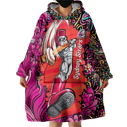 Personalized Sydney Sixers Cricket Wearable Blanket Hoodie Hippie Psychedelic Pattern Vibrant Mandala Art Style