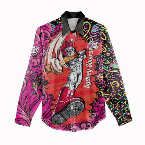 Personalized Sydney Sixers Cricket Women Casual Shirt Hippie Psychedelic Pattern Vibrant Mandala Art Style