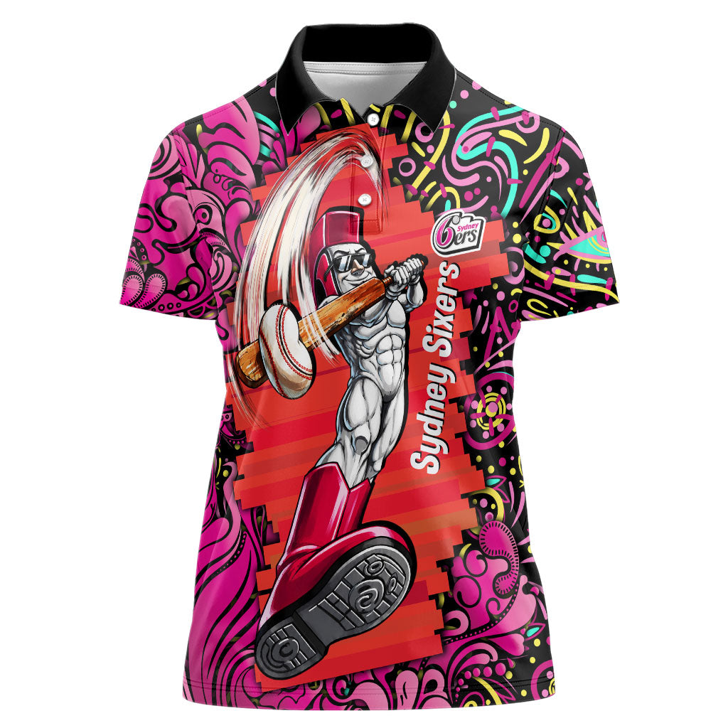 Personalized Sydney Sixers Cricket Women Polo Shirt Hippie Psychedelic Pattern Vibrant Mandala Art Style