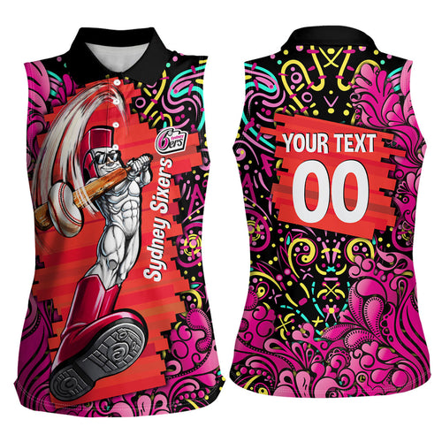Personalized Sydney Sixers Cricket Women Sleeveless Polo Shirt Hippie Psychedelic Pattern Vibrant Mandala Art Style