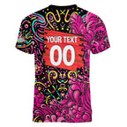 Personalized Sydney Sixers Cricket Women V-Neck T-Shirt Hippie Psychedelic Pattern Vibrant Mandala Art Style