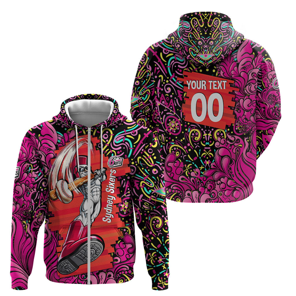 Personalized Sydney Sixers Cricket Zip Hoodie Hippie Psychedelic Pattern Vibrant Mandala Art Style