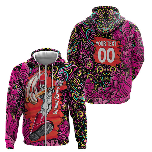 Personalized Sydney Sixers Cricket Zip Hoodie Hippie Psychedelic Pattern Vibrant Mandala Art Style