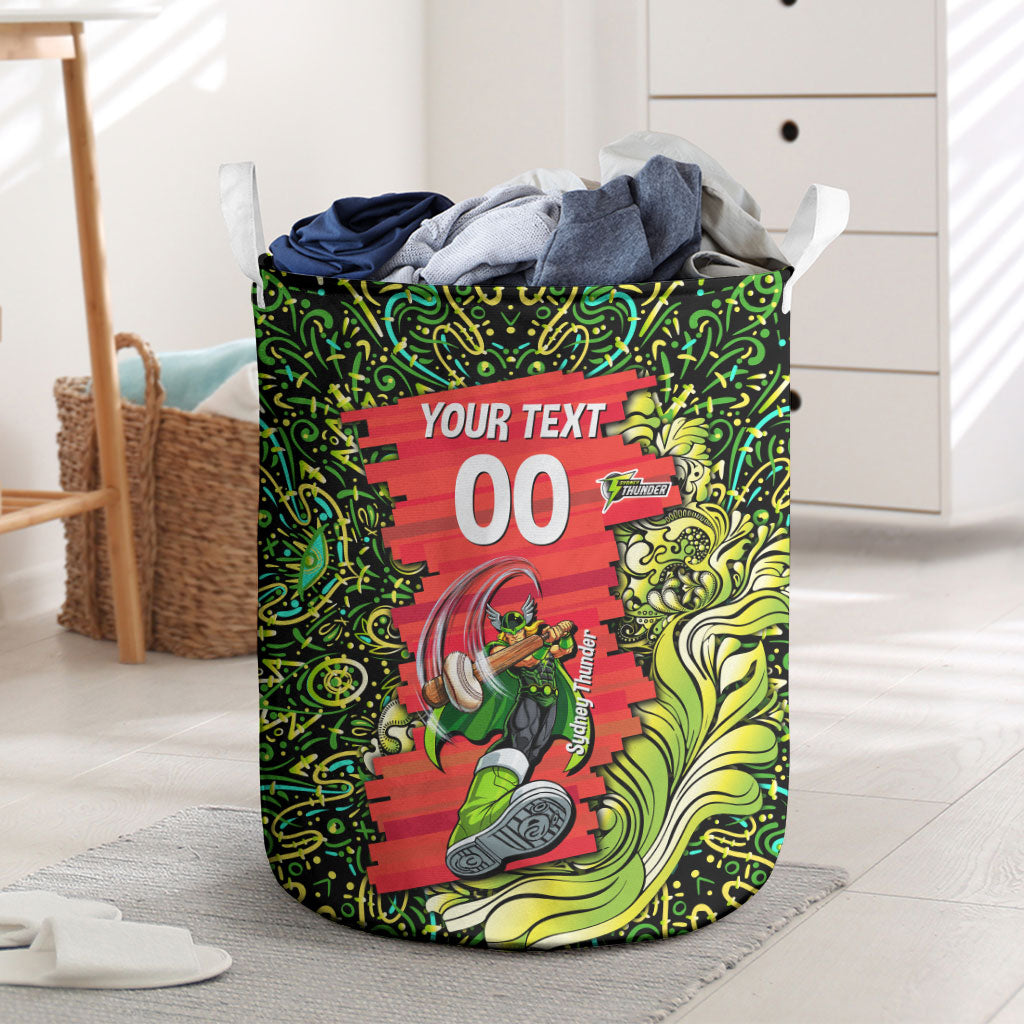 Personalized Sydney Thunder Cricket Laundry Basket Hippie Psychedelic Pattern Vibrant Mandala Art Style