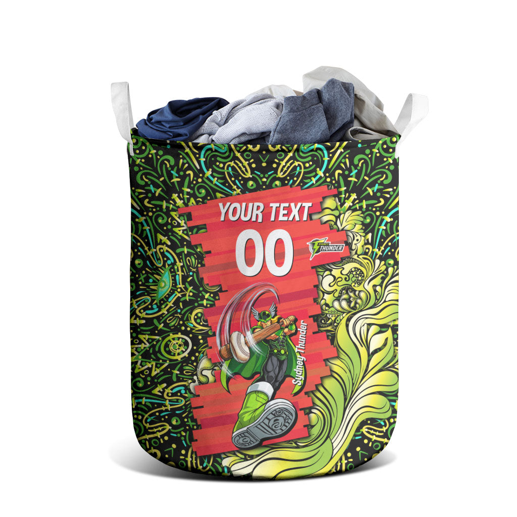 Personalized Sydney Thunder Cricket Laundry Basket Hippie Psychedelic Pattern Vibrant Mandala Art Style
