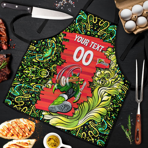 Personalized Sydney Thunder Cricket Apron Hippie Psychedelic Pattern Vibrant Mandala Art Style