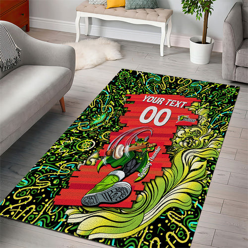 Personalized Sydney Thunder Cricket Area Rug Hippie Psychedelic Pattern Vibrant Mandala Art Style