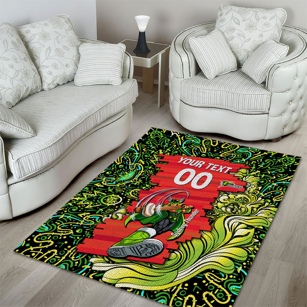 Personalized Sydney Thunder Cricket Area Rug Hippie Psychedelic Pattern Vibrant Mandala Art Style