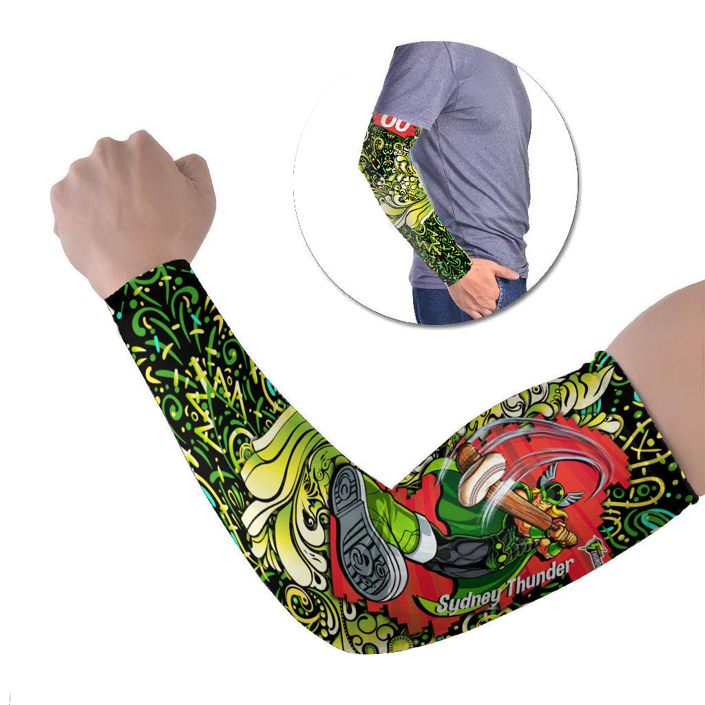 Personalized Sydney Thunder Cricket Arm Sleeves Hippie Psychedelic Pattern Vibrant Mandala Art Style