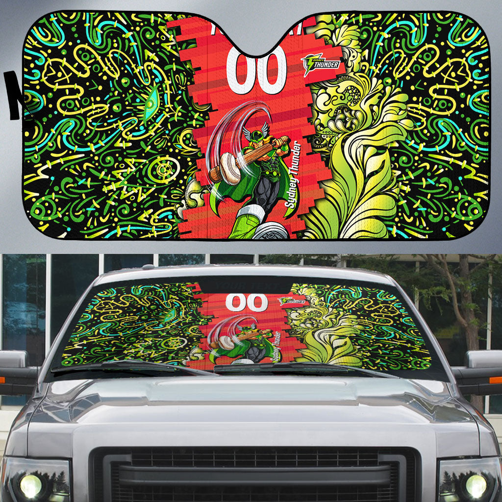 Personalized Sydney Thunder Cricket Auto Sun Shade Hippie Psychedelic Pattern Vibrant Mandala Art Style