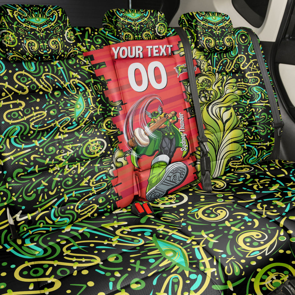 Personalized Sydney Thunder Cricket Back Car Seat Cover Hippie Psychedelic Pattern Vibrant Mandala Art Style