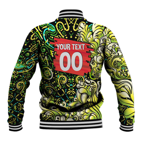 Personalized Sydney Thunder Cricket Baseball Jacket Hippie Psychedelic Pattern Vibrant Mandala Art Style