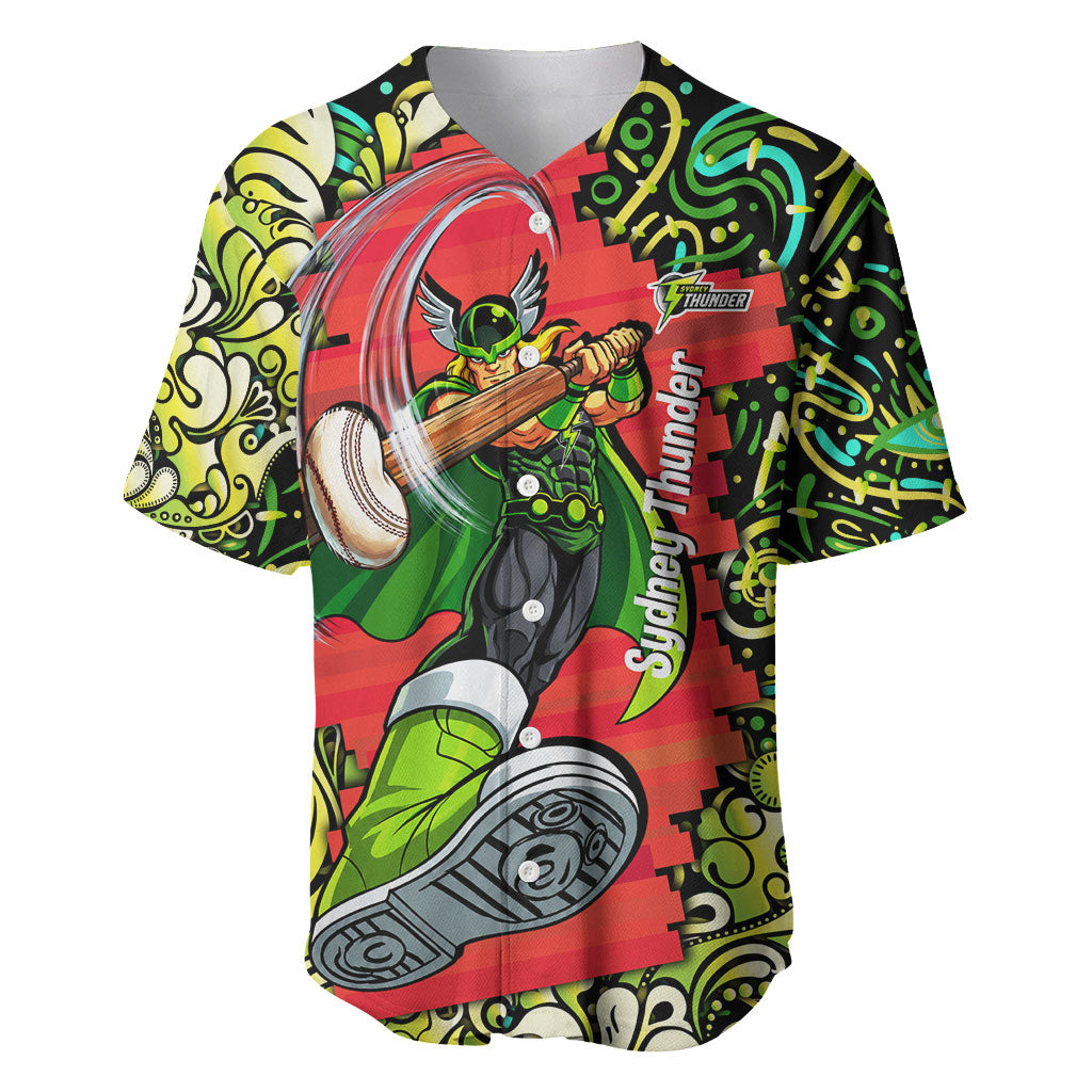 Personalized Sydney Thunder Cricket Baseball Jersey Hippie Psychedelic Pattern Vibrant Mandala Art Style