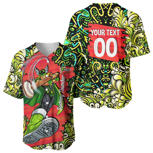 Personalized Sydney Thunder Cricket Baseball Jersey Hippie Psychedelic Pattern Vibrant Mandala Art Style