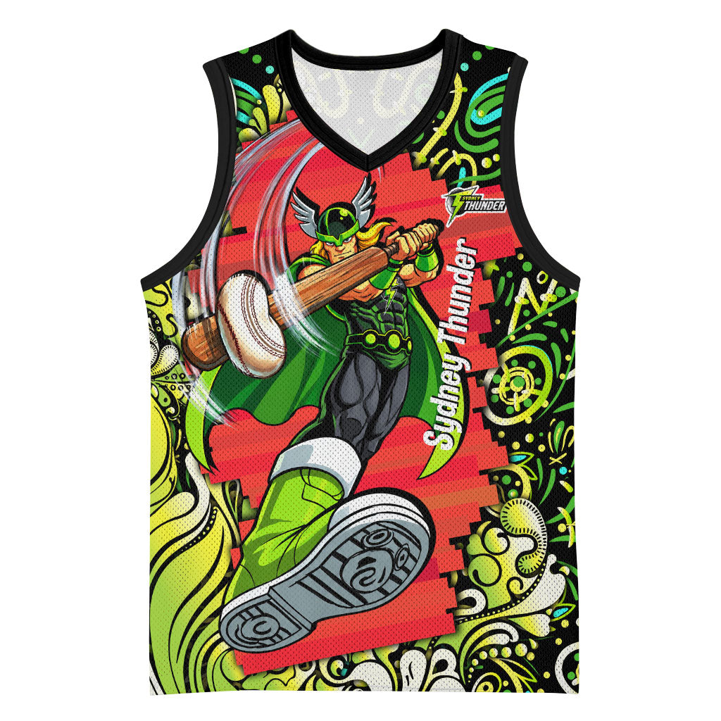 Personalized Sydney Thunder Cricket Basketball Jersey Hippie Psychedelic Pattern Vibrant Mandala Art Style