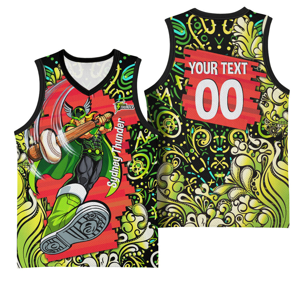 Personalized Sydney Thunder Cricket Basketball Jersey Hippie Psychedelic Pattern Vibrant Mandala Art Style