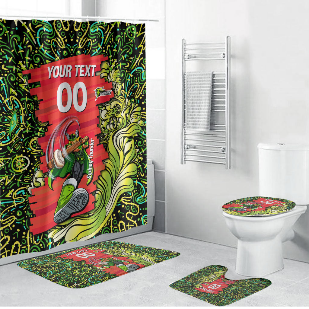 Personalized Sydney Thunder Cricket Bathroom Set Hippie Psychedelic Pattern Vibrant Mandala Art Style