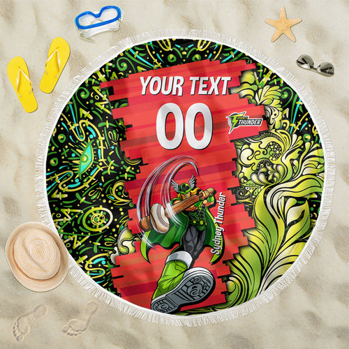 Personalized Sydney Thunder Cricket Beach Blanket Hippie Psychedelic Pattern Vibrant Mandala Art Style