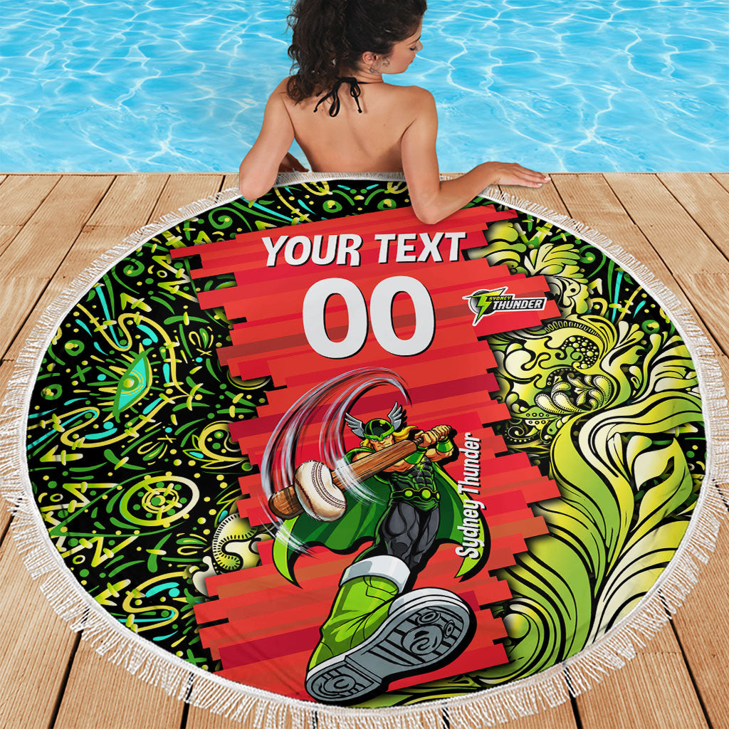 Personalized Sydney Thunder Cricket Beach Blanket Hippie Psychedelic Pattern Vibrant Mandala Art Style